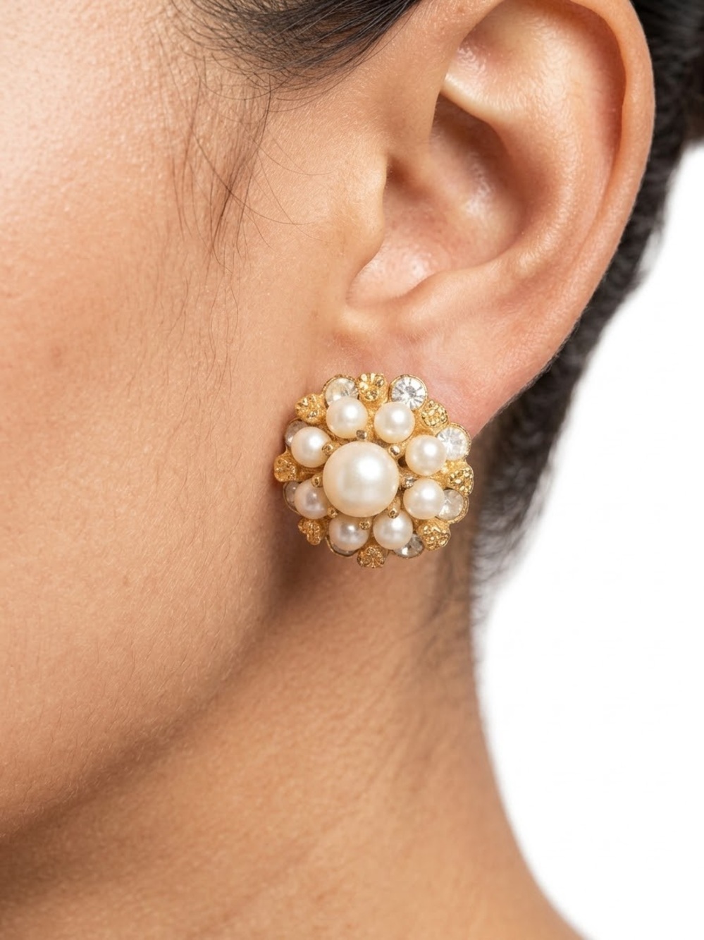 Celebrity Pearl Cluster Gold-Tone Stud Earrings